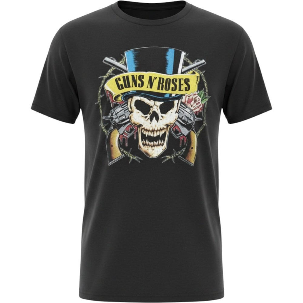 Guns N Roses Men Large Bravado Skull Top Hat Graphic Tee Black Rock Band Tee